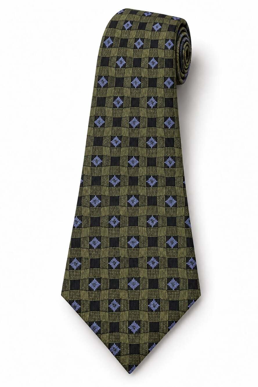 Paco Rabanne Geometric Silk Tie Green And Blue Luxury Necktie